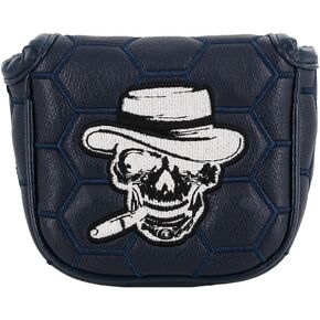 Golf Club Head Cover Pirate Skull Golf Putter Cover Premium Leather Magnetic Closure Embroidered Pattern Fit Heel Shafted Putter