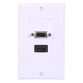 لوحات حائط HDMI VGA، 1 منفذ HDMI أنثى ومنفذ VGA أنثى AV مقبس حائط مقبس فيديو، لوحة موصل الوجه، أبيض (HDMI وVGA)