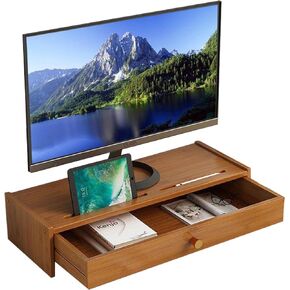 Monitor Stand Riser, Bamboo Monitor Stand, Computer Monitor Stand for Desk with Drawer, Desktop Ergonomic Monitor Stand Riser with Cellphone Holder, Desktop Organizer Stand for Laptop,TV, Printer in Kuwait