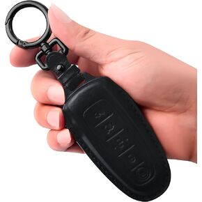 Tukellen for Ford Leather Key Fob Cover Key Shell Case for Ford C-Max Edge Escape Expedition Explorer Flex Focus Taurus Lincoln MKS MKT MKX -Black