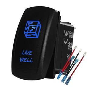 Marine Waterproof Blue Led Live Well Rocker Switch with Jumper Wires for Car Boat Yacht Ship Sailboat Fishing Boat Pontoon 12V 24V