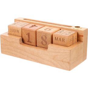 Wooden Desk Blocks Calendar Wooden Cubes Desktop Calendar Perpetual Block Month Date Week Display for Home Office Decor in Saudi Arabia