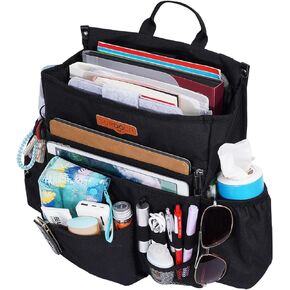 SURDOCA Car Front Seat Organizer with Cover, New Upgraded Car Seat File Organizer with Laptop Storage Stabilizing Side Straps Soft Adjustable Shoulder Strap, Office Passenger Seat Organizer Bag, Black