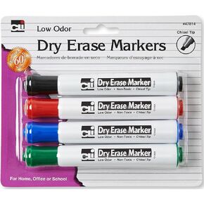 Charles Leonard Barrel Dry Erase Markers and 2 Free Magnets, Assorted Colors, 4-Pack (76860)
