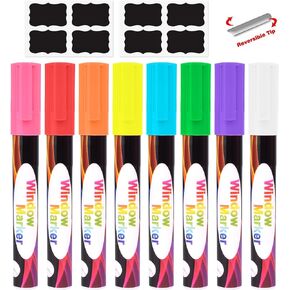 SAYEEC Chalk Markers, 8 Bright Colors Erasable Liquid Chalk Markers with Label Stickers, Reversible Tips Neon Chalkboard Markers Chalk Board Pens for Kids, Adults, Window Blackboard Restaurant Bistro