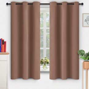 Kinryb Coffee 42W x 45L Small Window Treatment Tiers for Kitchen and Bedroom, Light Blocking Thermal Insulated & Energy Efficiency Solid Grommet Draperies(Set of 2 Panels, 42 by 45 Inches, Coffee)