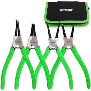 HURRICANE 4 Pieces Snap Ring Pliers Set, 7 Inch Internal & External Circlip Pliers Kit, CR-V Straight & Bent Jaw Pliers, Ideal for Ring Remover Retaining and Remove Hoses, with Portable Storage Pouch