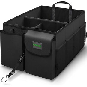 Drive Auto Car Organizer - Collapsible, Multi-Compartment Automotive SUV Trunk Organizer for Storage w/Adjustable Straps - Truck & Car Accessories for Women and Men - Black
