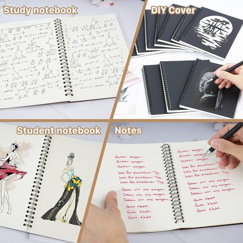 Unlined Spiral Notebook,14Pack A5 Blank Spiral Notebook,100 Pages Blank Notebook Blank Journal,Blank Sketch Book Pad,Soft Cover Kraft Memo Notepads,50 Sheets for School Travel Office Supplies (Black) in Kuwait