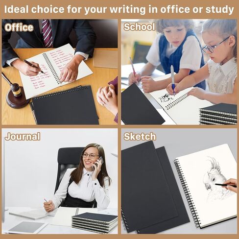 Unlined Spiral Notebook,14Pack A5 Blank Spiral Notebook,100 Pages Blank Notebook Blank Journal,Blank Sketch Book Pad,Soft Cover Kraft Memo Notepads,50 Sheets for School Travel Office Supplies (Black) in Kuwait