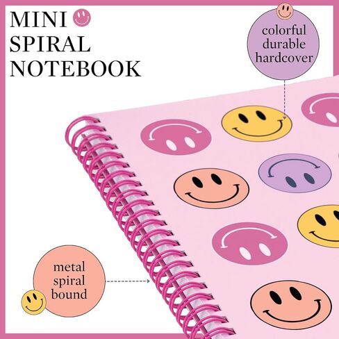 دفتر ملاحظات حلزوني صغير لطيف من شركة Steel Mill & Co، مقاس 8.25 بوصة × 6.25 بوصة مع غلاف متين و160 صفحة مبطنة، ابتسامات مكدسة باللون الوردي in Kuwait