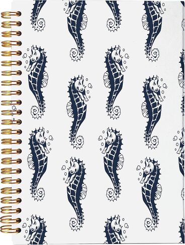 Vintage Watercolor Ocean Seahorse Teal Blue Mediterranean Style Lined Spiral Journal Notebook 8.3×5.5 Inches Hardcover College Ruled Notebook Journal for Work Note Taking Journaling in Saudi Arabia