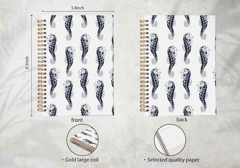 Vintage Watercolor Ocean Seahorse Teal Blue Mediterranean Style Lined Spiral Journal Notebook 8.3×5.5 Inches Hardcover College Ruled Notebook Journal for Work Note Taking Journaling in Saudi Arabia