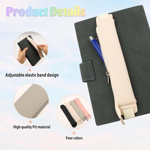 4pcs Adjustable Elastic Band Pen Holder, Detachable PU Leather Pen Sleeve Pouch Journal Pencil Holder for Notebook, Planners, Binders and Books (4 Colors) in Saudi Arabia