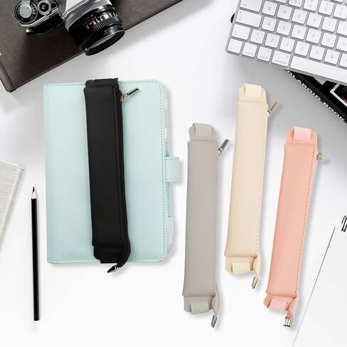 4pcs Adjustable Elastic Band Pen Holder, Detachable PU Leather Pen Sleeve Pouch Journal Pencil Holder for Notebook, Planners, Binders and Books (4 Colors) in Saudi Arabia