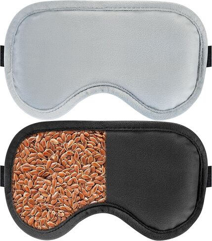 قناع العين بالضغط بالميكروويف، عبوتان، وسادة عين متعددة الأغراض للتدفئة الباردة والساخنة مع بذور الكتان - وسادة عين متعددة الاستخدامات لتخفيف جفاف العين وتعزيز النوم والراحة للصداع النصفي، للجنسين (أسود + رمادي) in Kuwait