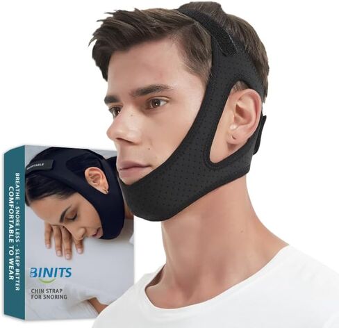 حزام الذقن لمستخدمي CPAP - حافظ على الفم مغلقًا أثناء النوم - حزام الذقن للشخير - نوم أفضل ليلاً - حزام الذقن المضاد للشخير للرجال والنساء (أسود) in Kuwait