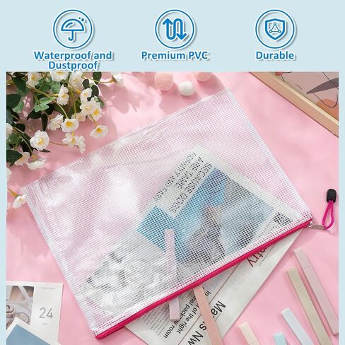 Fulmoon 100 Pcs Mesh Zipper Pouch Bag Bulk Waterproof PVC Storage Pouch Multipurpose Travel Pouch for Organization Letter Zipper Mesh Bag for Classroom Office Supplies (Mixed Colors,13.5 x 9.49 Inch) in Saudi Arabia