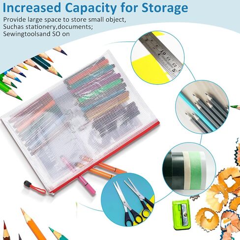 Fulmoon 100 Pcs Mesh Zipper Pouch Bag Bulk Waterproof PVC Storage Pouch Multipurpose Travel Pouch for Organization Letter Zipper Mesh Bag for Classroom Office Supplies (Mixed Colors,13.5 x 9.49 Inch) in Saudi Arabia