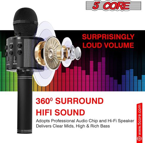 5 CORE Bluetooth Wireless Karaoke Microphone All-in-One Premium Handheld Karaoke Mic Speaker Recorder Player w/Adjustable Remix FM Radio Great Gifts for Girls Boys Adults All Age Golden WM SPK GLD in Saudi Arabia