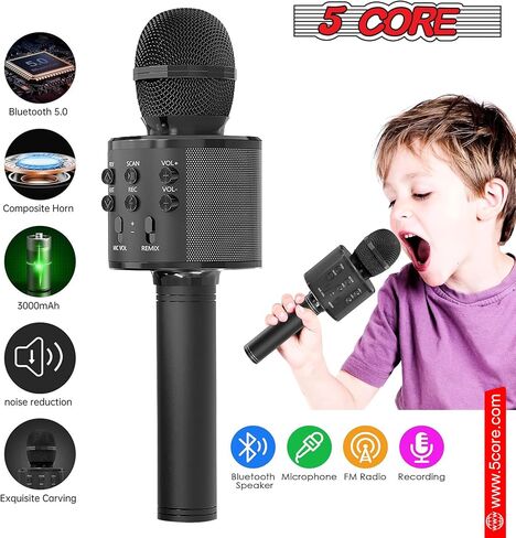 5 CORE Bluetooth Wireless Karaoke Microphone All-in-One Premium Handheld Karaoke Mic Speaker Recorder Player w/Adjustable Remix FM Radio Great Gifts for Girls Boys Adults All Age Golden WM SPK GLD in Saudi Arabia