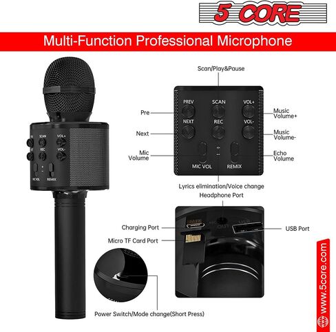 5 CORE Bluetooth Wireless Karaoke Microphone All-in-One Premium Handheld Karaoke Mic Speaker Recorder Player w/Adjustable Remix FM Radio Great Gifts for Girls Boys Adults All Age Golden WM SPK GLD in Saudi Arabia