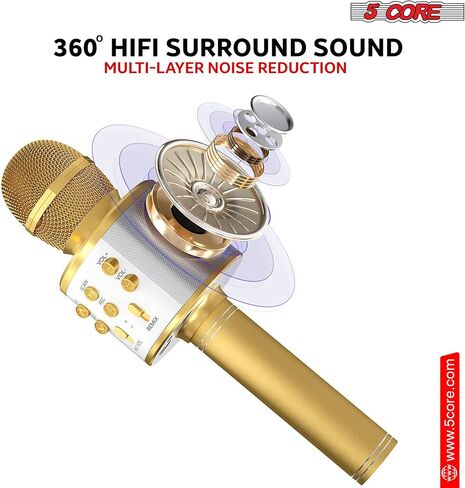 5 CORE Bluetooth Wireless Karaoke Microphone All-in-One Premium Handheld Karaoke Mic Speaker Recorder Player w/Adjustable Remix FM Radio Great Gifts for Girls Boys Adults All Age Golden WM SPK GLD in Saudi Arabia