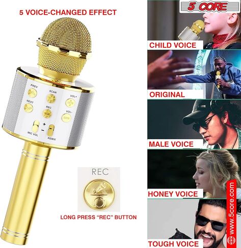 5 CORE Bluetooth Wireless Karaoke Microphone All-in-One Premium Handheld Karaoke Mic Speaker Recorder Player w/Adjustable Remix FM Radio Great Gifts for Girls Boys Adults All Age Golden WM SPK GLD in Saudi Arabia