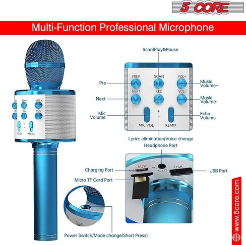 5 CORE Bluetooth Wireless Karaoke Microphone All-in-One Premium Handheld Karaoke Mic Speaker Recorder Player w/Adjustable Remix FM Radio Great Gifts for Girls Boys Adults All Age Golden WM SPK GLD in Saudi Arabia