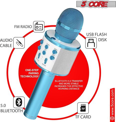 5 CORE Bluetooth Wireless Karaoke Microphone All-in-One Premium Handheld Karaoke Mic Speaker Recorder Player w/Adjustable Remix FM Radio Great Gifts for Girls Boys Adults All Age Golden WM SPK GLD in Saudi Arabia