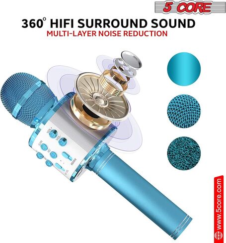 5 CORE Bluetooth Wireless Karaoke Microphone All-in-One Premium Handheld Karaoke Mic Speaker Recorder Player w/Adjustable Remix FM Radio Great Gifts for Girls Boys Adults All Age Golden WM SPK GLD in Saudi Arabia