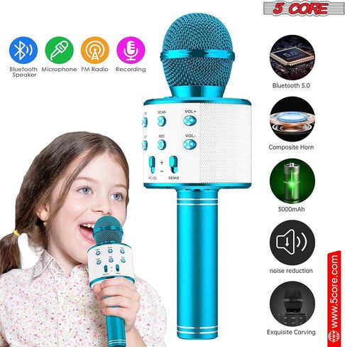 5 CORE Bluetooth Wireless Karaoke Microphone All-in-One Premium Handheld Karaoke Mic Speaker Recorder Player w/Adjustable Remix FM Radio Great Gifts for Girls Boys Adults All Age Golden WM SPK GLD in Saudi Arabia