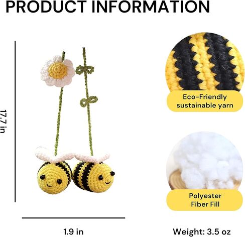 Bunny Crochet Bee Car Rear View Mirror Holder, Cute Bumblebee Car Hanging Ornament, A Gift for Bee Lovers Car Hanging, Crochet Lovely Bee Bag Ornament, Automotive Interior Decorations in Saudi Arabia