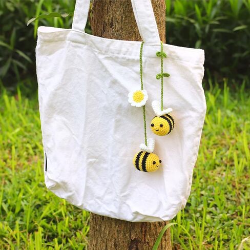 Bunny Crochet Bee Car Rear View Mirror Holder, Cute Bumblebee Car Hanging Ornament, A Gift for Bee Lovers Car Hanging, Crochet Lovely Bee Bag Ornament, Automotive Interior Decorations in Saudi Arabia