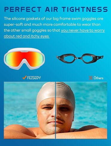 FEISEDY Swim Goggles No Leaking Anti-Fog Pool Goggles Swimming Goggles Adult Men Women Youth, 180° Clear Vision UV400 B2389 in Saudi Arabia