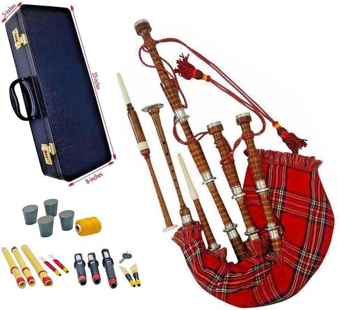 Premium Quality Scottish Great Highland Bagpipes Natural Finish Silver Mounts Royal Stewart Cover with Hard Case Tutor Book Reeds in Kuwait