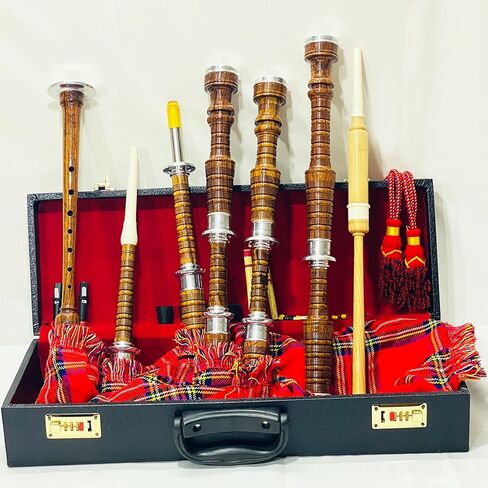 Premium Quality Scottish Great Highland Bagpipes Natural Finish Silver Mounts Royal Stewart Cover with Hard Case Tutor Book Reeds in Kuwait