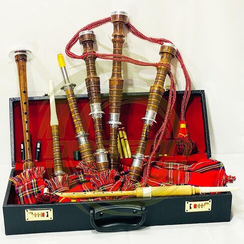 Premium Quality Scottish Great Highland Bagpipes Natural Finish Silver Mounts Royal Stewart Cover with Hard Case Tutor Book Reeds in Kuwait