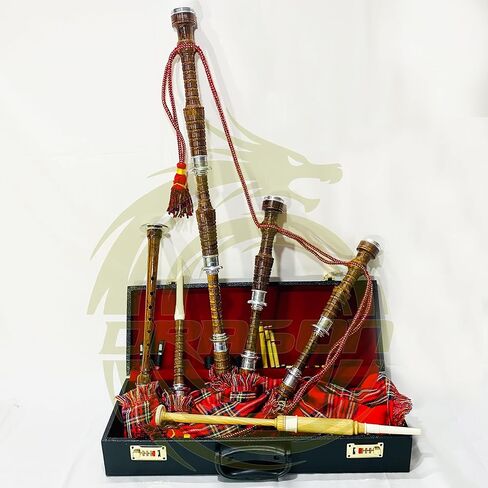 Premium Quality Scottish Great Highland Bagpipes Natural Finish Silver Mounts Royal Stewart Cover with Hard Case Tutor Book Reeds in Kuwait