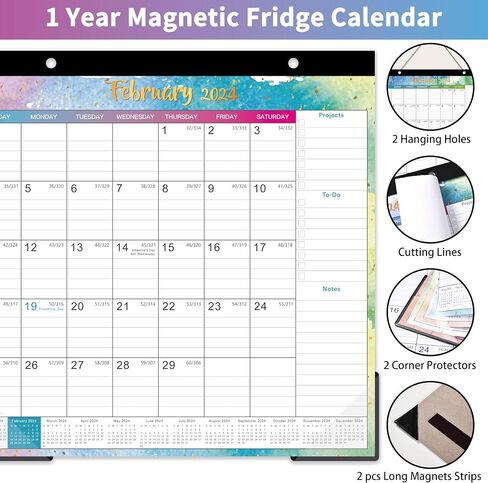 Magnetic Calendar for Fridge - Magnetic Calendar 2024,Jan.2024 - Dec.2024, 10'' x 10'', 2024 Fridge Calendar with 6 Topic Design,Ruled Blocks in Saudi Arabia