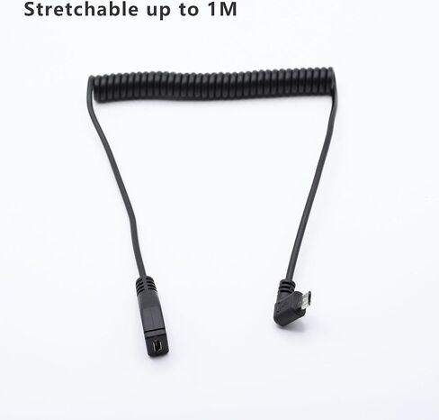 Micro USB Coiled Extension Cable Right Angle Micro USB 5 Pin Male to Female Charging and Data Sync Cable for Phone Tablet,Stretchable up to 1M(R) in Saudi Arabia