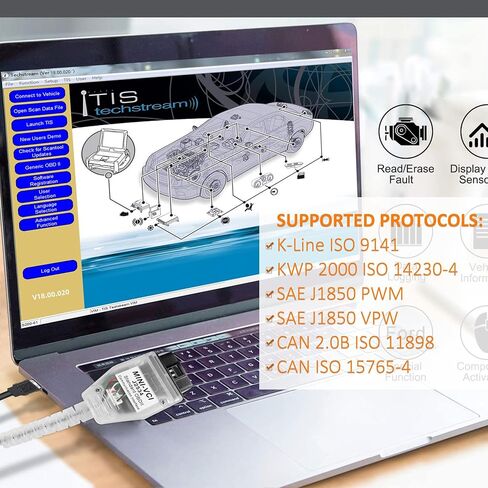 كابل Mini Vci J2534 مناسب لسيارة Toyota TIS Techstream - أحدث إصدار V18.00.008، كابل أداة تشخيص السيارة obd2 Firmware V1.4.8، كابل تشخيص obd2 إلى USB لنظام Win XP WIN7 WIN10 32/64 بت in Kuwait