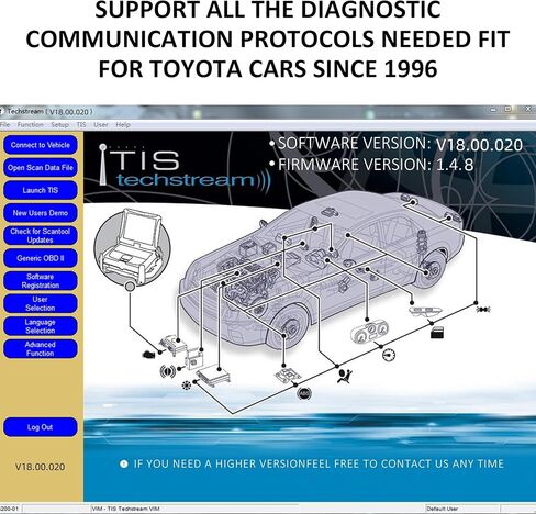 كابل Mini Vci J2534 مناسب لسيارة Toyota TIS Techstream - أحدث إصدار V18.00.008، كابل أداة تشخيص السيارة obd2 Firmware V1.4.8، كابل تشخيص obd2 إلى USB لنظام Win XP WIN7 WIN10 32/64 بت in Kuwait