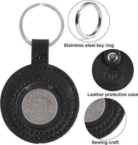 سلسلة مفاتيح حامل العملات المعدنية من الجلد الاصطناعي مع لوحة معدنية للعملات المعدنية وميداليات بنس سنت ونقود AA ميدالية استرداد رقاقة التحدي القياسي العالمي لجمع العملات المعدنية AirTag حامل PC01BK01 in Kuwait