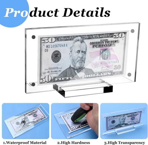3 قطع من إطار حامل النقود الورقية، إطار عرض عملة الدولار، جراب من الأكريليك لهواة الجمع، مجموعة الفواتير العادية، 7.3 × 3.4 بوصة in Kuwait