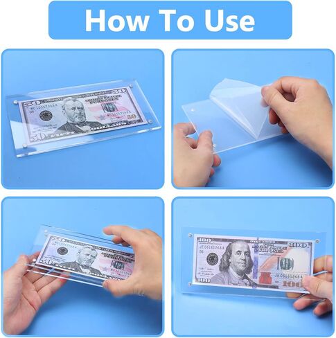 3 قطع من إطار حامل النقود الورقية، إطار عرض عملة الدولار، جراب من الأكريليك لهواة الجمع، مجموعة الفواتير العادية، 7.3 × 3.4 بوصة in Kuwait