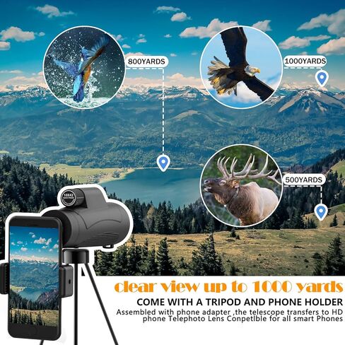 10X42 Lightweight Monoculars for Adults Night Vision Monocular Portable Telescope Adapter and Sturdy Tripod - Waterproof Monoculars -BAK4 Prism FMC for Bird Watching Hunting Binoculars in Kuwait