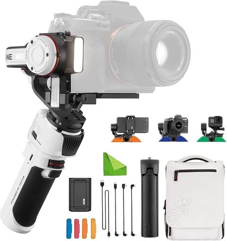 Zhiyun Crane M3 Combo مثبت جيمبال محمول ثلاثي المحاور، متوافق مع Sony A6600، A6100، RX100، Fujifilm X-T10، X-T3، Canon M50، M5، M6، G7 X II، لـ Gopro Hero10/9/8 5/6 /7، آيفون 13 12 XS-Pro ماكس in Saudi Arabia