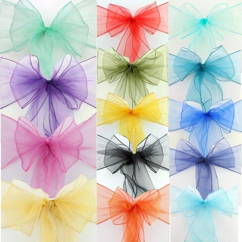 Set of 100 Organza Sheer Chair Sashes Bows Ties 7x108 inches for Wedding Party Event Banquet Restaurant Christmas Decoration (Gold) in Saudi Arabia