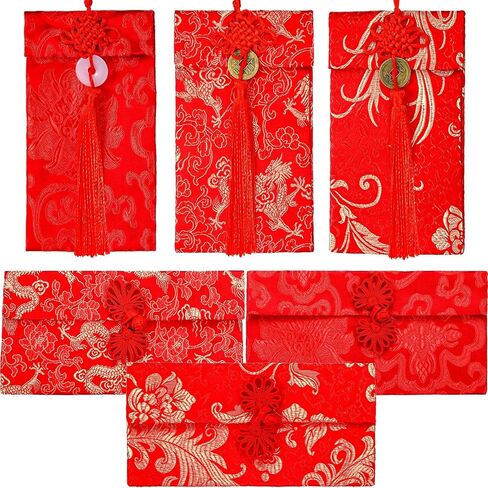 24 Pieces Chinese Red Envelopes Chinese New Year Envelopes Silk Red Envelopes HongBao Lucky Money Pockets Red Embroidery Envelopes with Knot for New Year Birthday Wedding Gift (Stylish) in Saudi Arabia